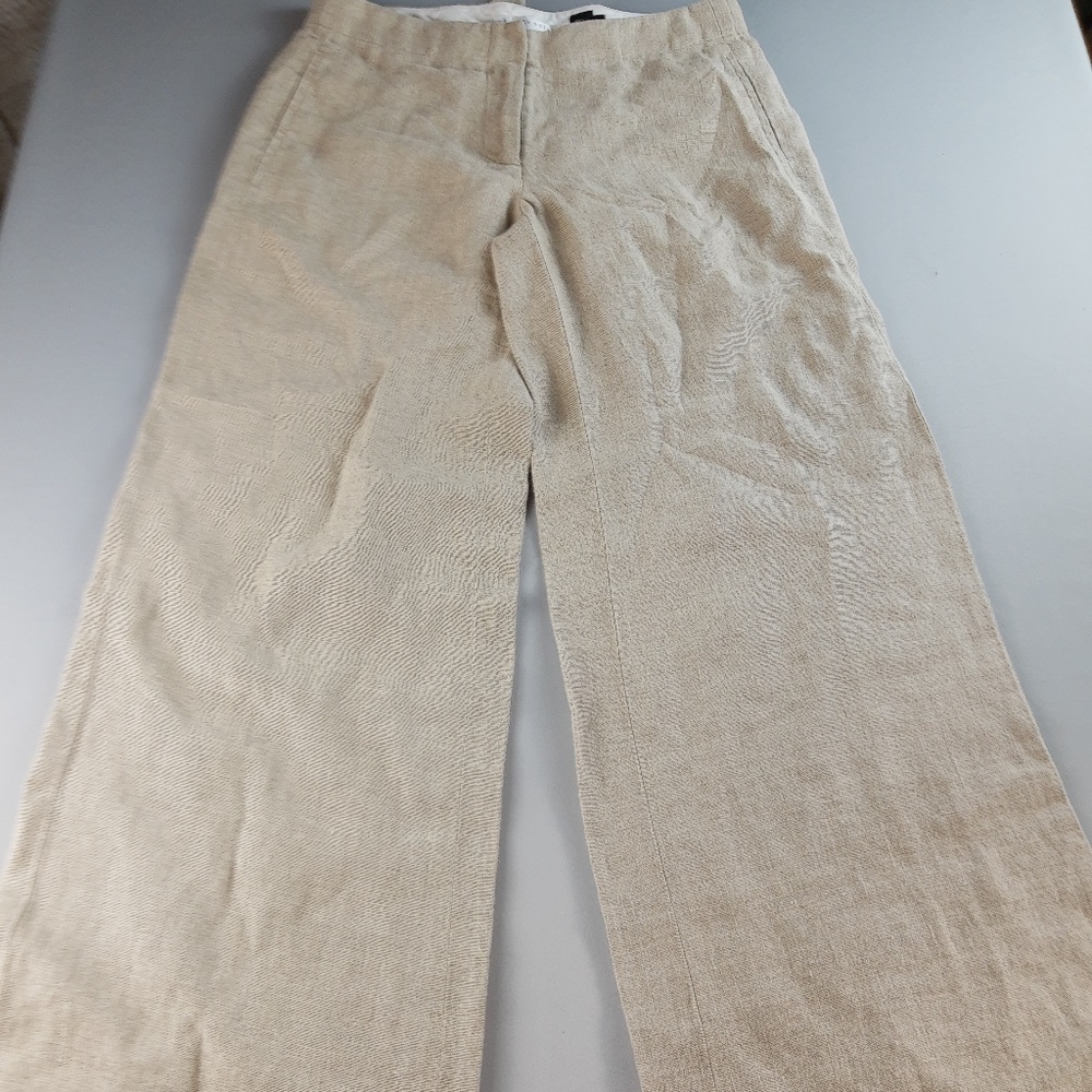 Charles Noland Classic 100% Linen Women's Size 4 Brown Tan Khaki Wide Leg Pants